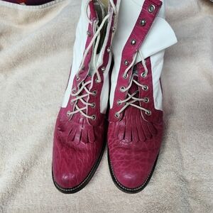 Vintage Women's Justin Pink and White Lacer Boots